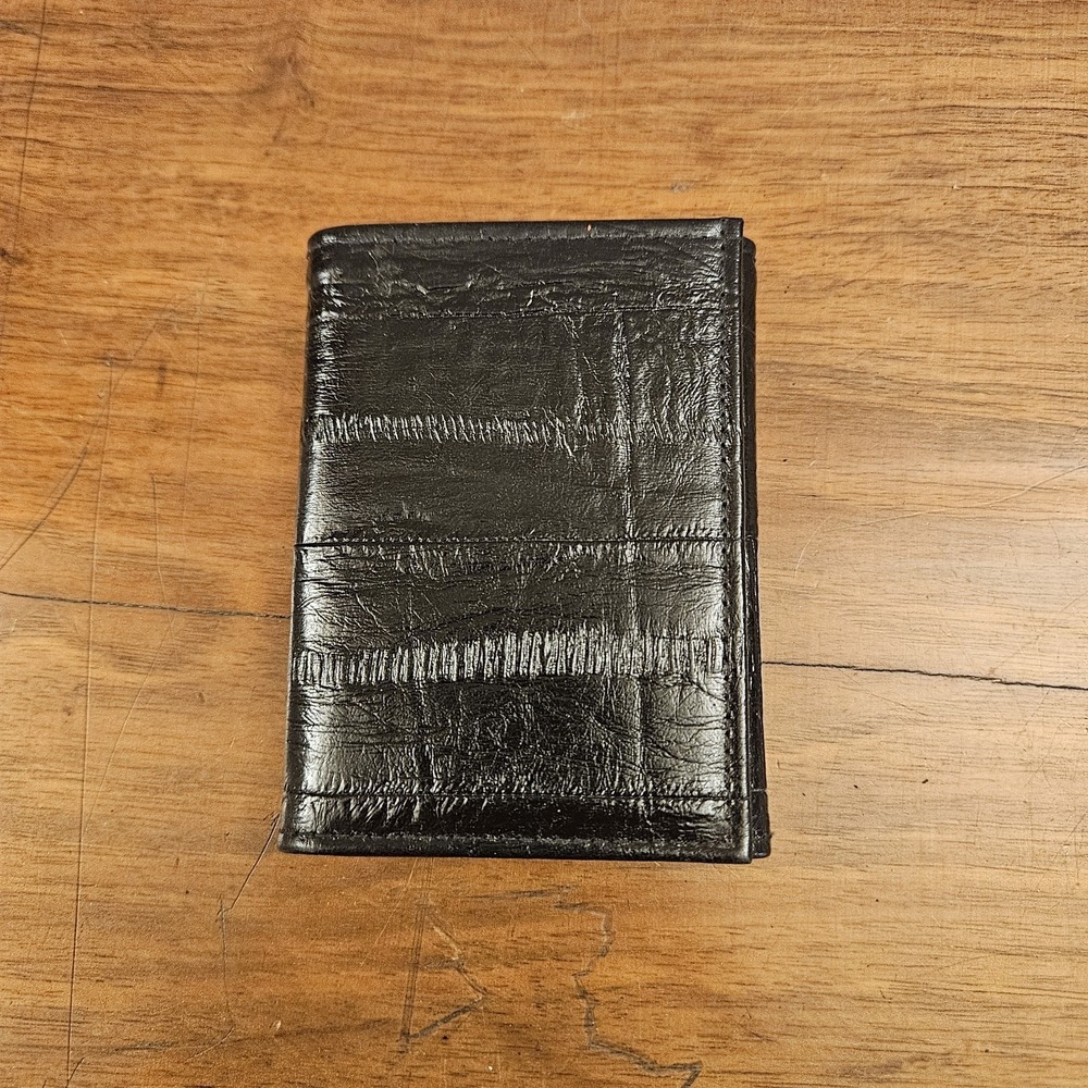 Vintage Craft Trifold Wallet Top Grain Cowhide Leather Made in USA Black Texture